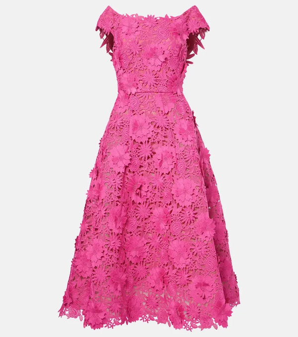 Monique Lhuillier Guipure lace midi dress | LYBSTORE