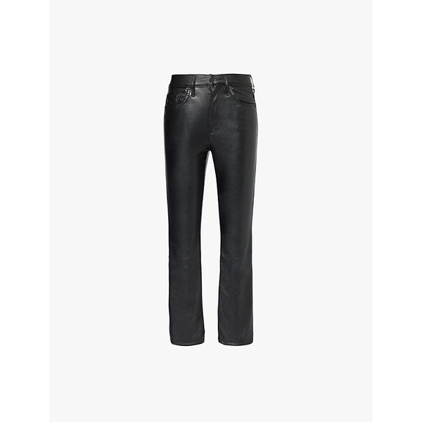 Womens Mother The Insider Flood five-pockets straight-leg mid-rise faux-leather trousers