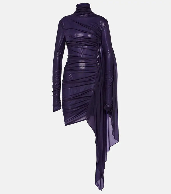 Mugler Asymmetric draped chiffon minidress