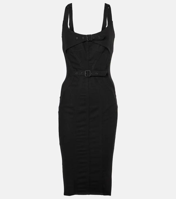 Mugler Buckle-detail denim midi dress