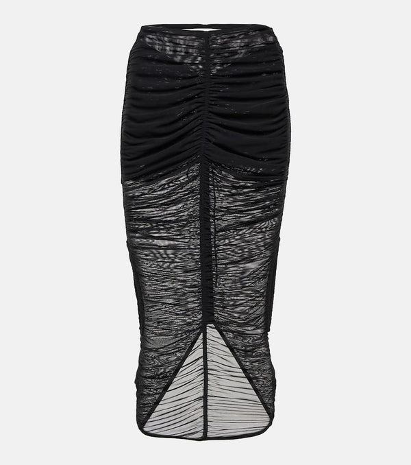 Mugler Cutout draped mesh midi skirt