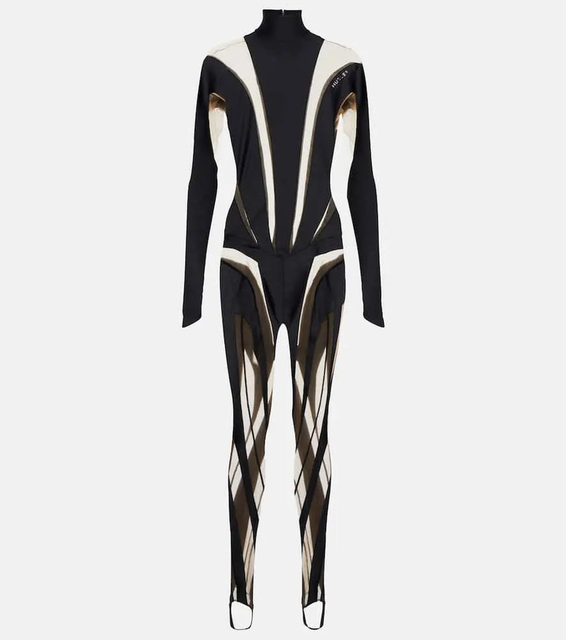 Mugler Paneled High Neck mesh jumpsuit | LYBSTORE