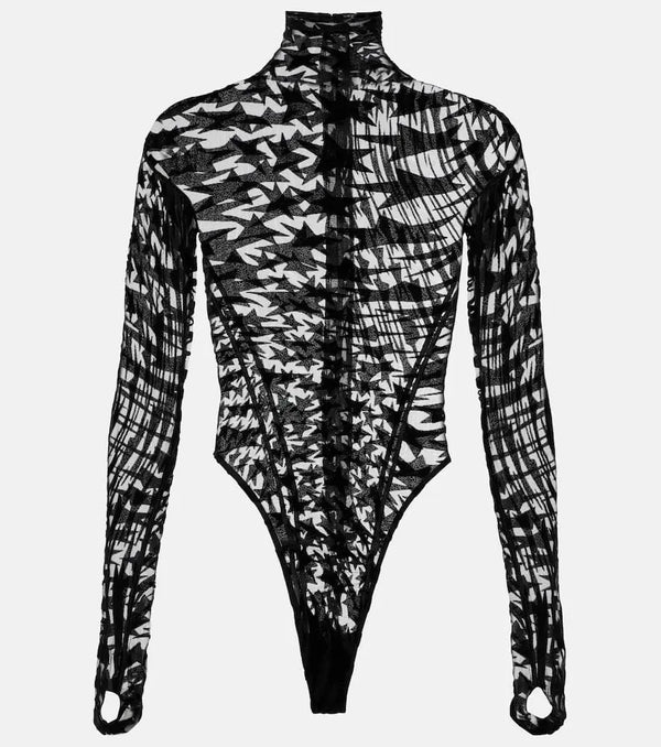 Mugler Printed mesh turtleneck bodysuit | LYBSTORE