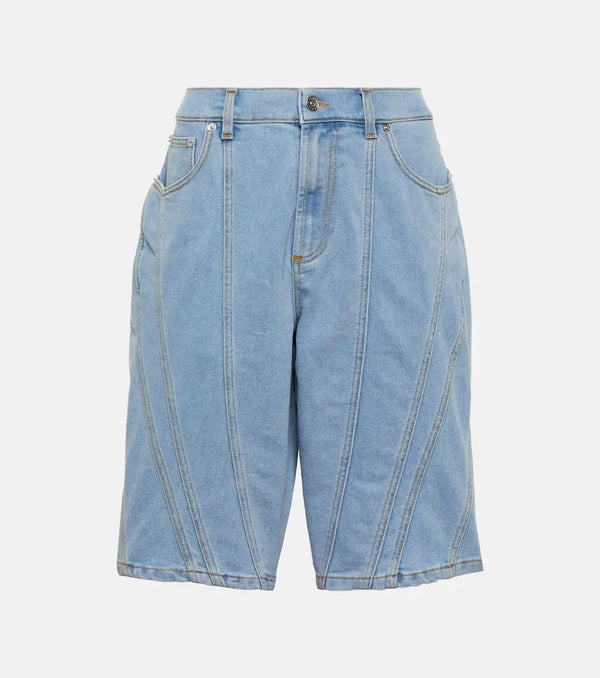 Mugler Spiral wide-leg denim shorts | LYBSTORE