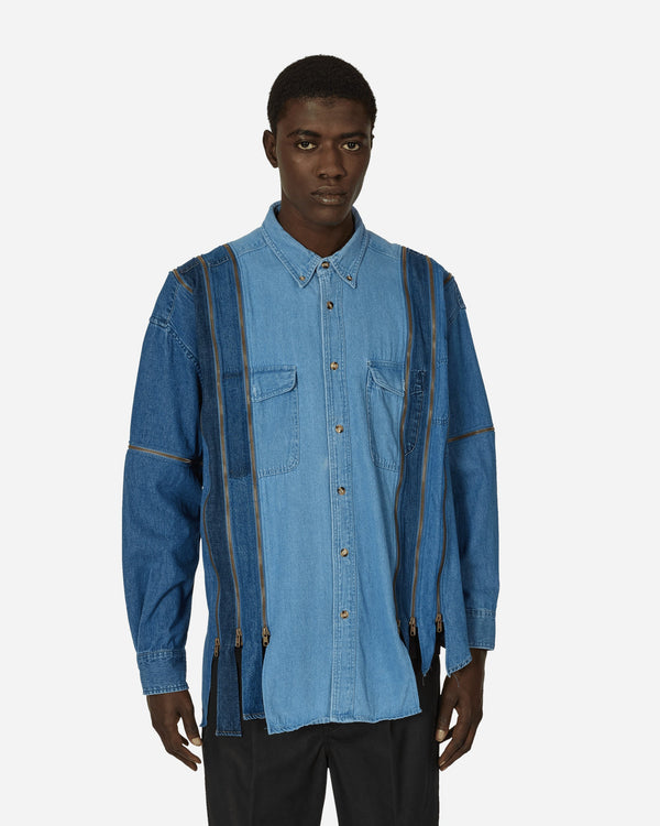 Needles 7 Cuts Zipped Wide Denim Shirt Blue