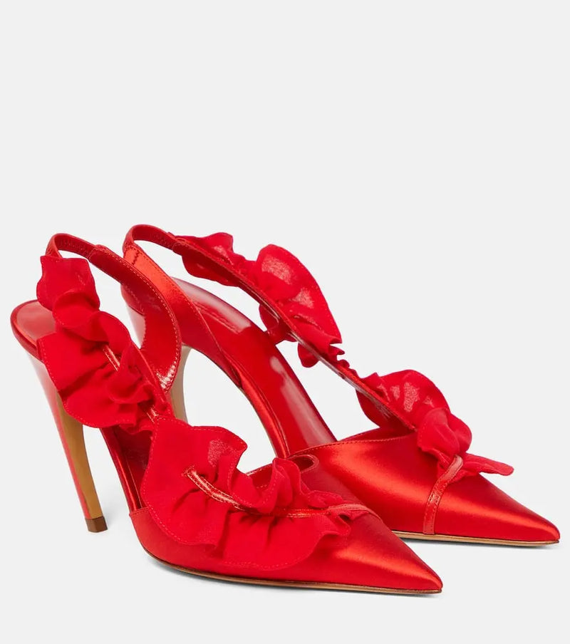 Nensi Dojaka Ruffle-trimmed satin slingback pumps | LYBSTORE