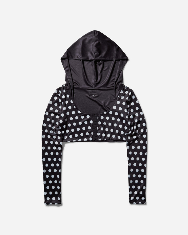 Nii Hai Women s Polka Hooded Crop Top Black / White