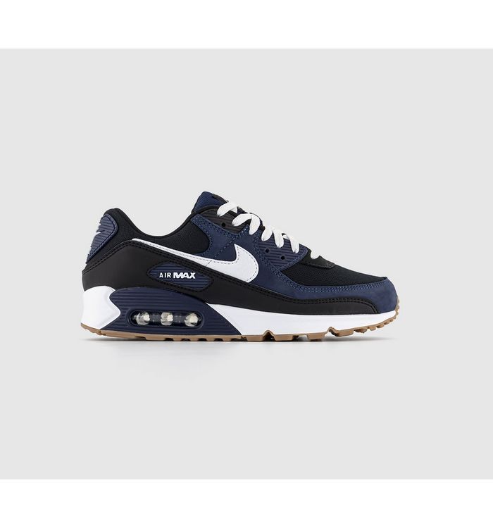 Nike Air Max 90 Trainers Midnight Navy White Black Gum Medium Brown In Blue