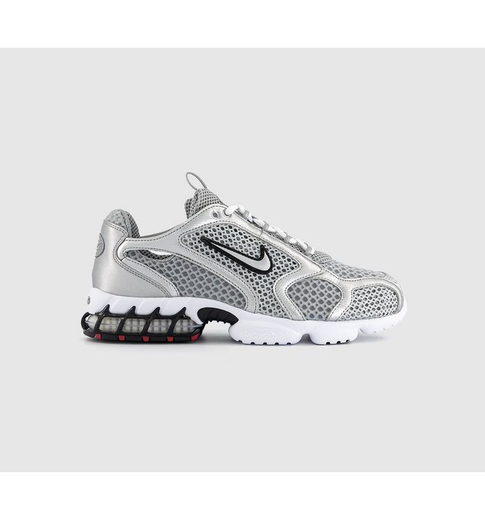 Nike Air Zoom Spiridon Cage 2 Fwco Trainers LT Smoke Grey Mtlc Silver Cardinal Red Black Whit