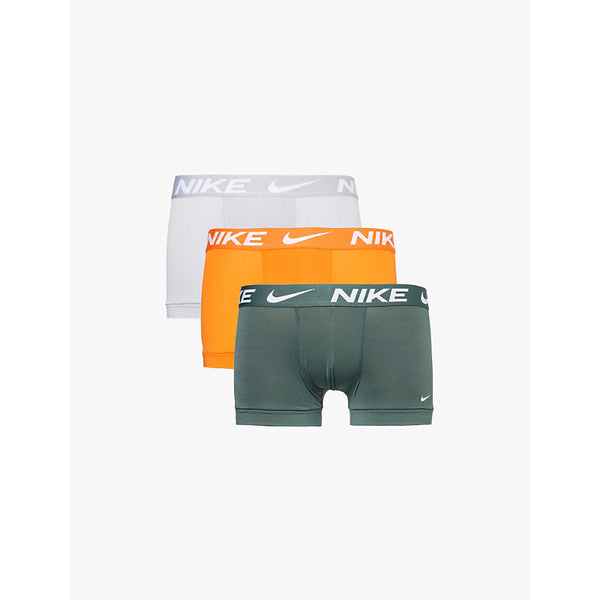 Mens Nike Branded waistband pack of three stretch-recycled polyester trunks