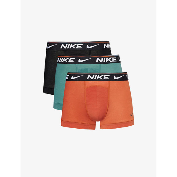 Mens Nike Logo-waistband pack of three stretch-recycled polyester trunks