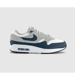 Nike Mens Air Max 1 Trainers Summit White Armory Navy Light Silver Mixed Material