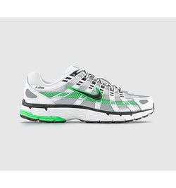 Nike P-6000 Trainers White Black Metallic Silver Spring Green