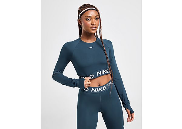 Nike Training Pro Long Sleeve Crop Top Armoury Navy Black