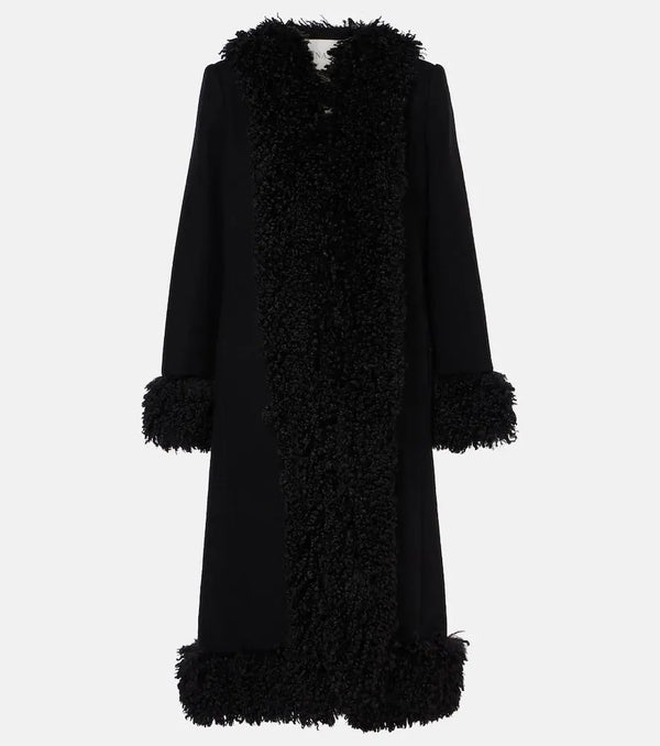 Nina Ricci Faux fur-trimmed wool coat