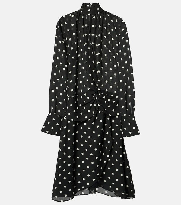 Nina Ricci Polka-dot gathered midi dress | LYBSTORE