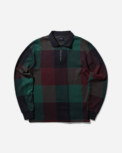 Noah Men s Buffalo Plaid Zip Polo Navy / Burgundy / Green