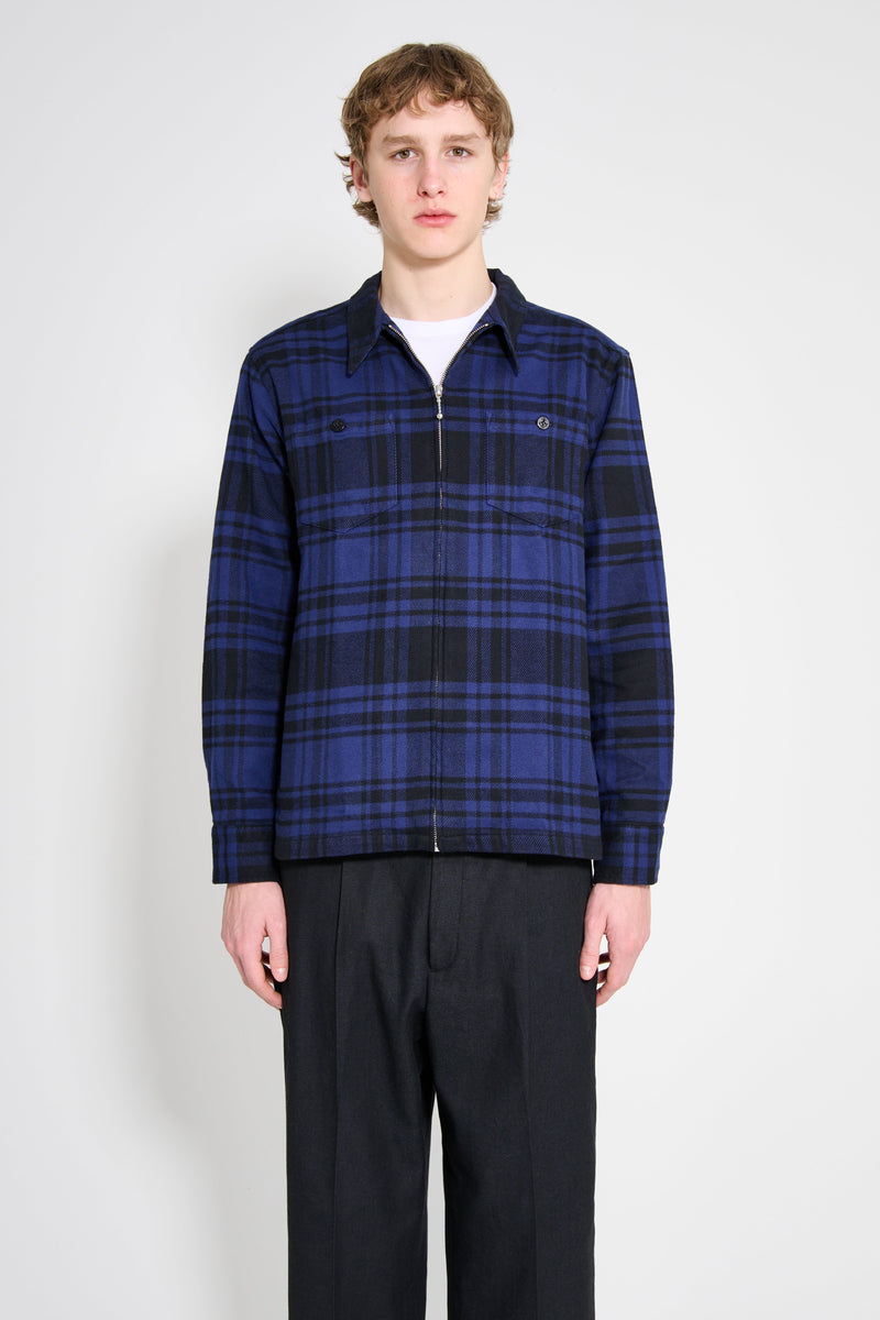 Noah Heavyweight Zip-Up Flannel Shirt Black Blue