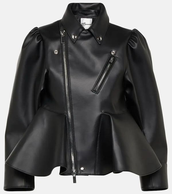 Noir Kei Ninomiya Peplum faux leather biker jacket | LYBSTORE