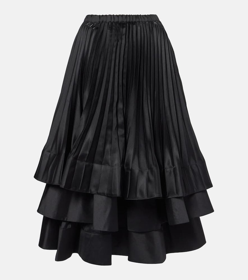 Noir Kei Ninomiya Tiered plissé satin midi skirt