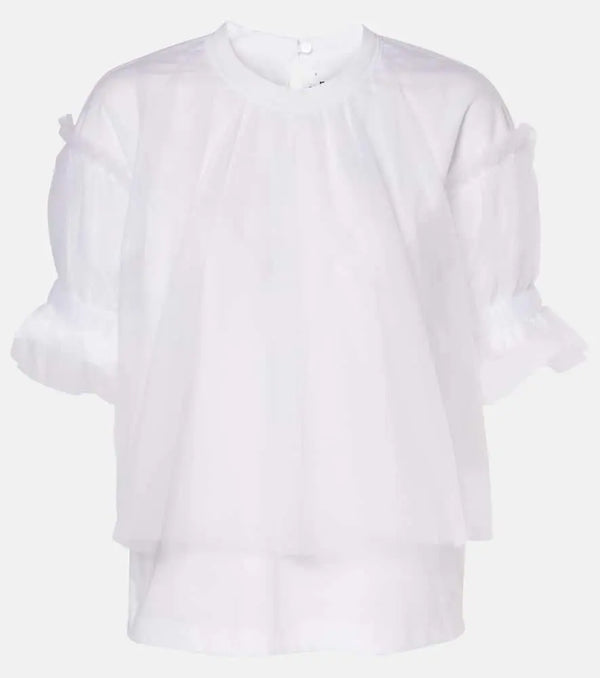 Noir Kei Ninomiya Tulle-trimmed cotton ponte top | LYBSTORE