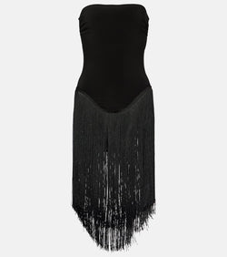 Norma Kamali 18" Fringe Bishop strapless minidress