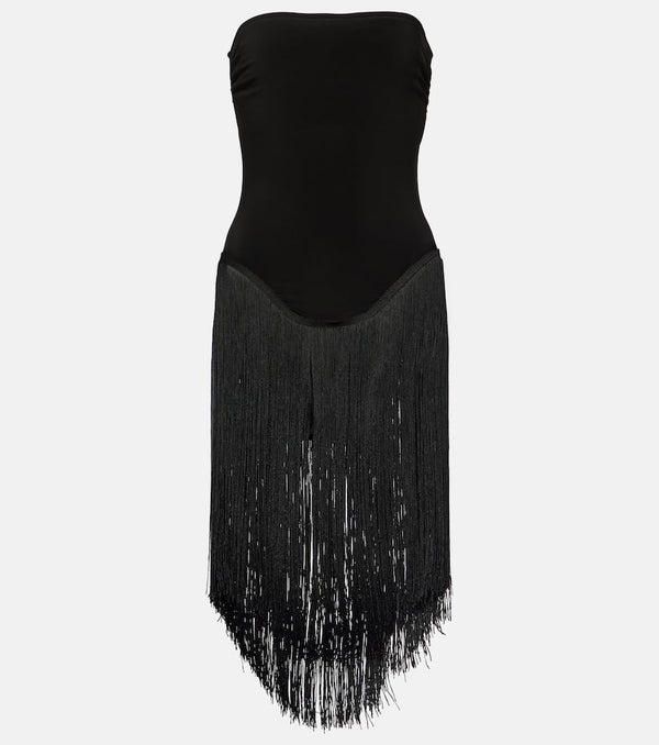 Norma Kamali 18" Fringe Bishop strapless minidress