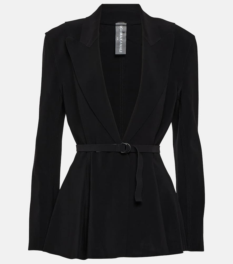 Norma Kamali Belted peplum-hem jersey blazer