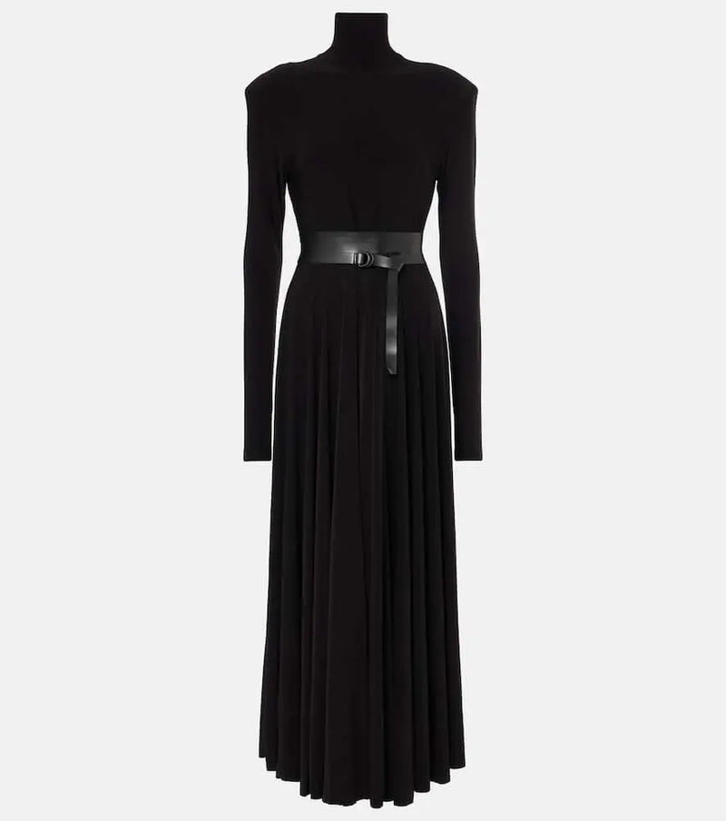 Norma Kamali Belted turtleneck midi dress