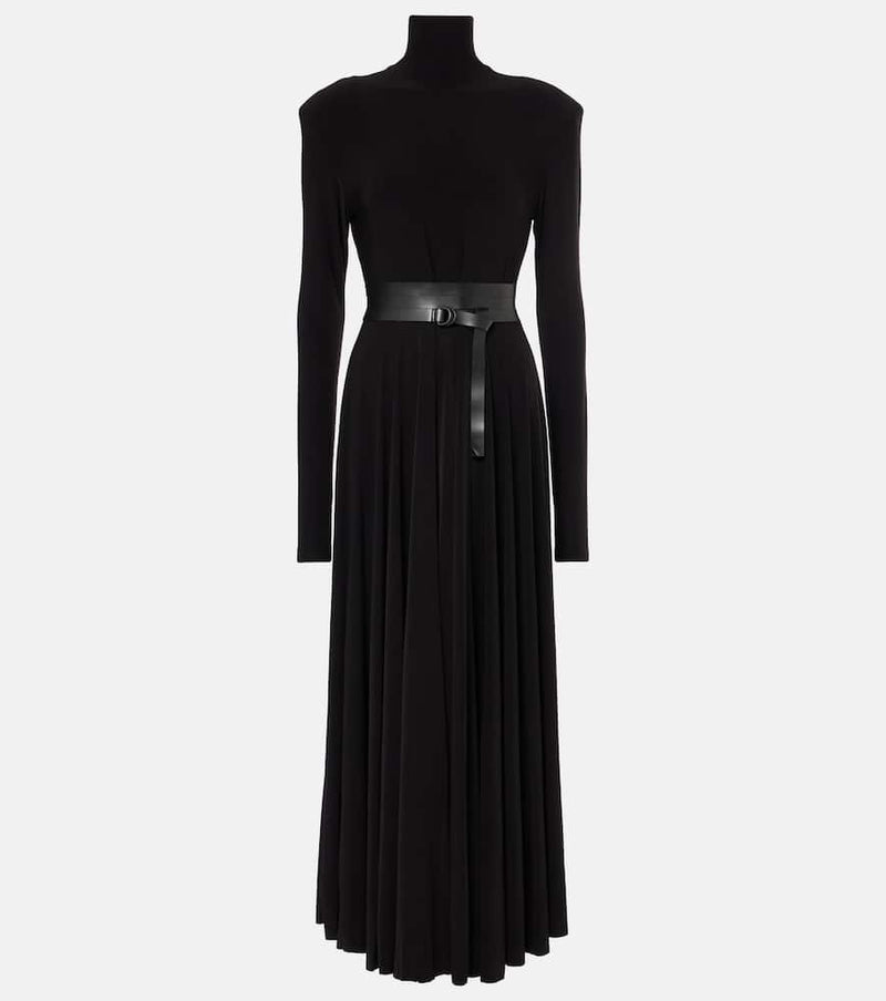 Norma Kamali Belted turtleneck midi dress