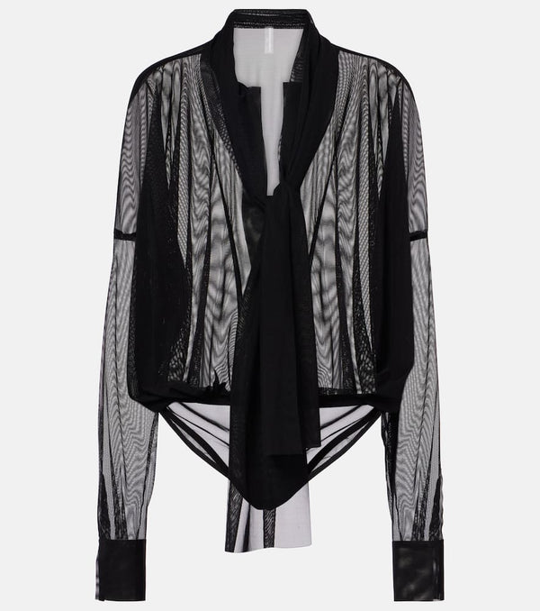 Norma Kamali Bow-detail oversized mesh bodysuit