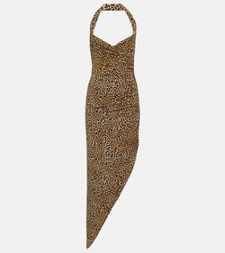 Norma Kamali Cayla leopard-print asymmetric maxi dress