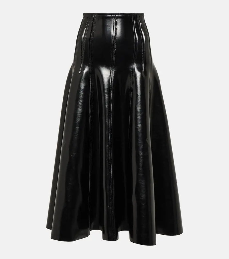 Norma Kamali Faux patent leather midi skirt | LYBSTORE