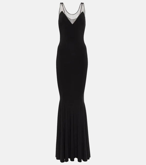 Norma Kamali Mesh-trimmed racerback gown | LYBSTORE