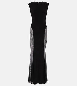 Norma Kamali Paneled jersey and mesh maxi dress