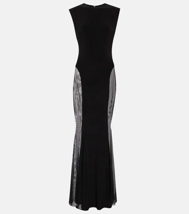 Norma Kamali Paneled jersey and mesh maxi dress