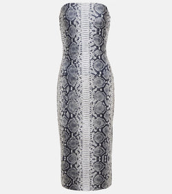 Norma Kamali Snake-print bandeau jersey midi dress