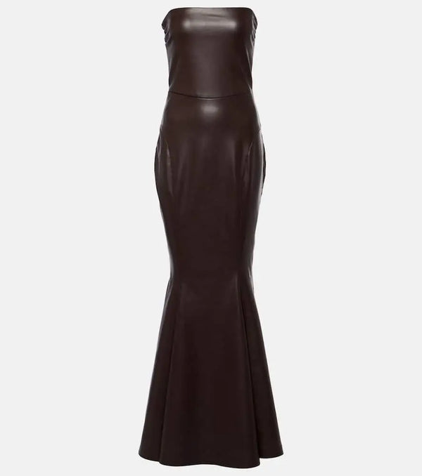 Norma Kamali Strapless faux leather fishtail gown | LYBSTORE