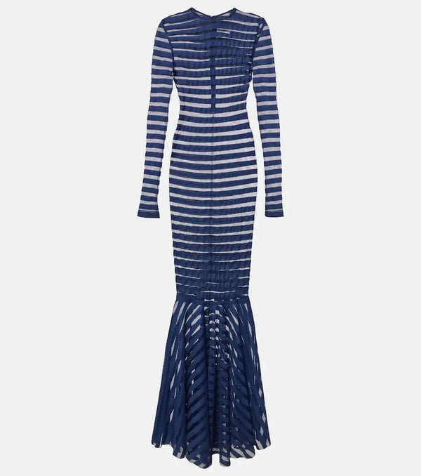 Norma Kamali Striped mesh gown