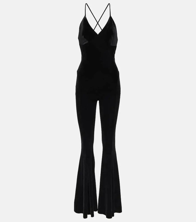 Norma Kamali Velvet flared jumpsuit | LYBSTORE