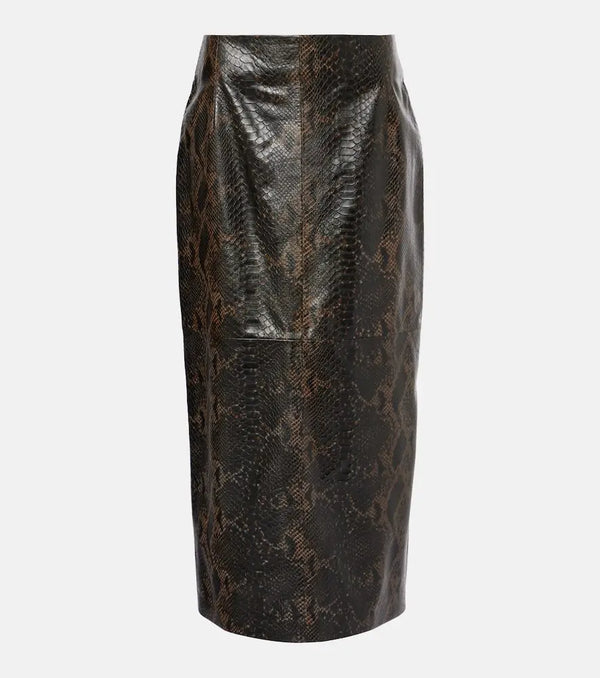 Nour Hammour Elyse snake-effect leather maxi skirt | LYBSTORE