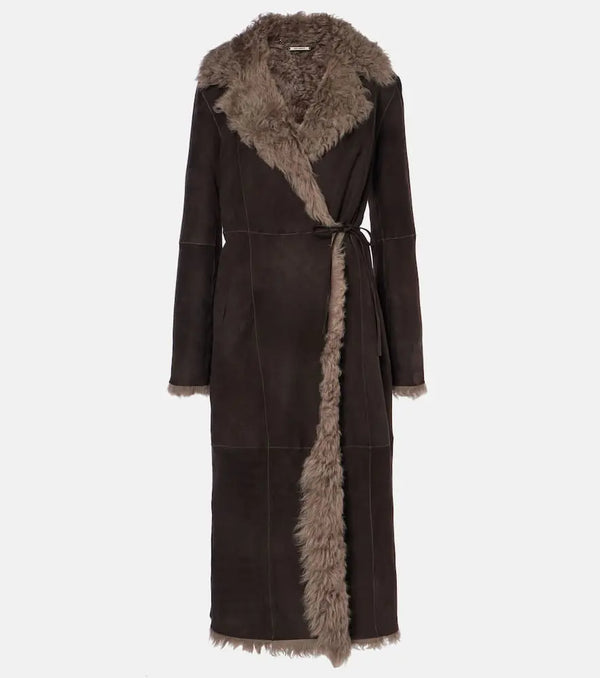 Nour Hammour Joni shearling-lined suede coat | LYBSTORE