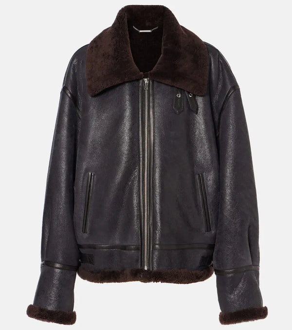 Nour Hammour Portia shearling-trimmed leather jacket | LYBSTORE