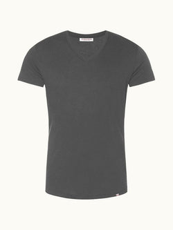 Ob-V - Tailored Fit V-neck T-Shirt In Storm Grey