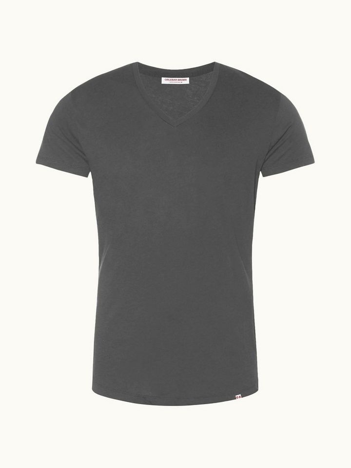 Ob-V - Tailored Fit V-neck T-Shirt In Storm Grey