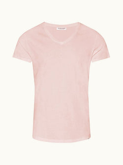 Ob-V - Tailored Fit V-neck T-Shirt In Pink Sand