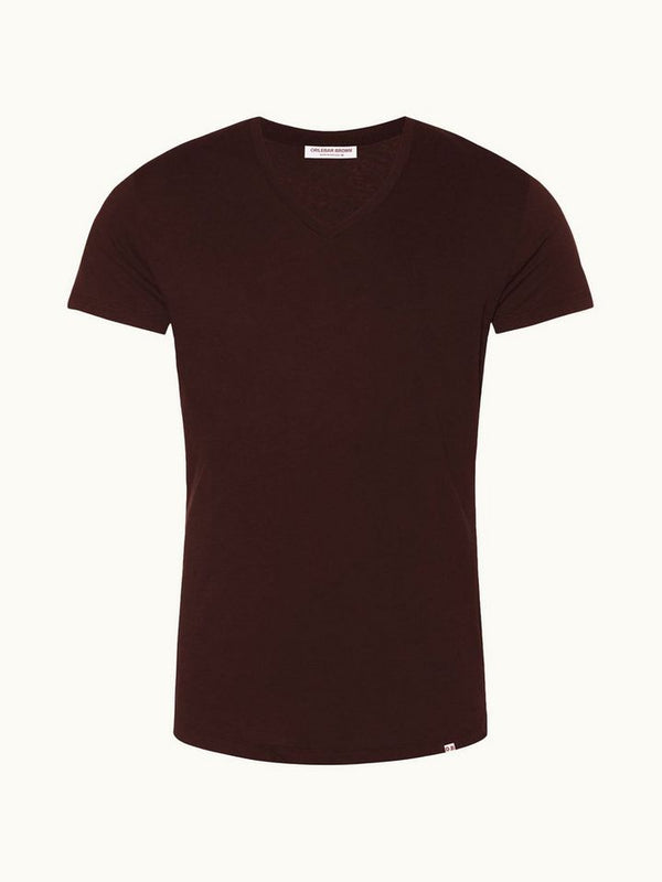 Ob-V - Tailored Fit V-neck T-Shirt In Damson