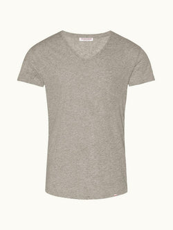 Ob-V - Grey Melange Tailored Fit V-neck T-Shirt