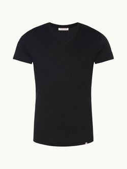 Ob-V - Black Tailored Fit V-neck T-Shirt