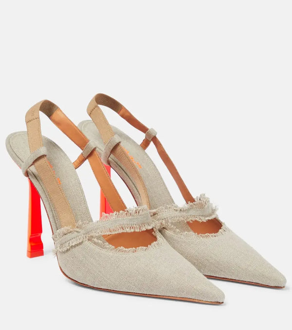 Off-White Pop Oyster linen slingback pumps | LYBSTORE